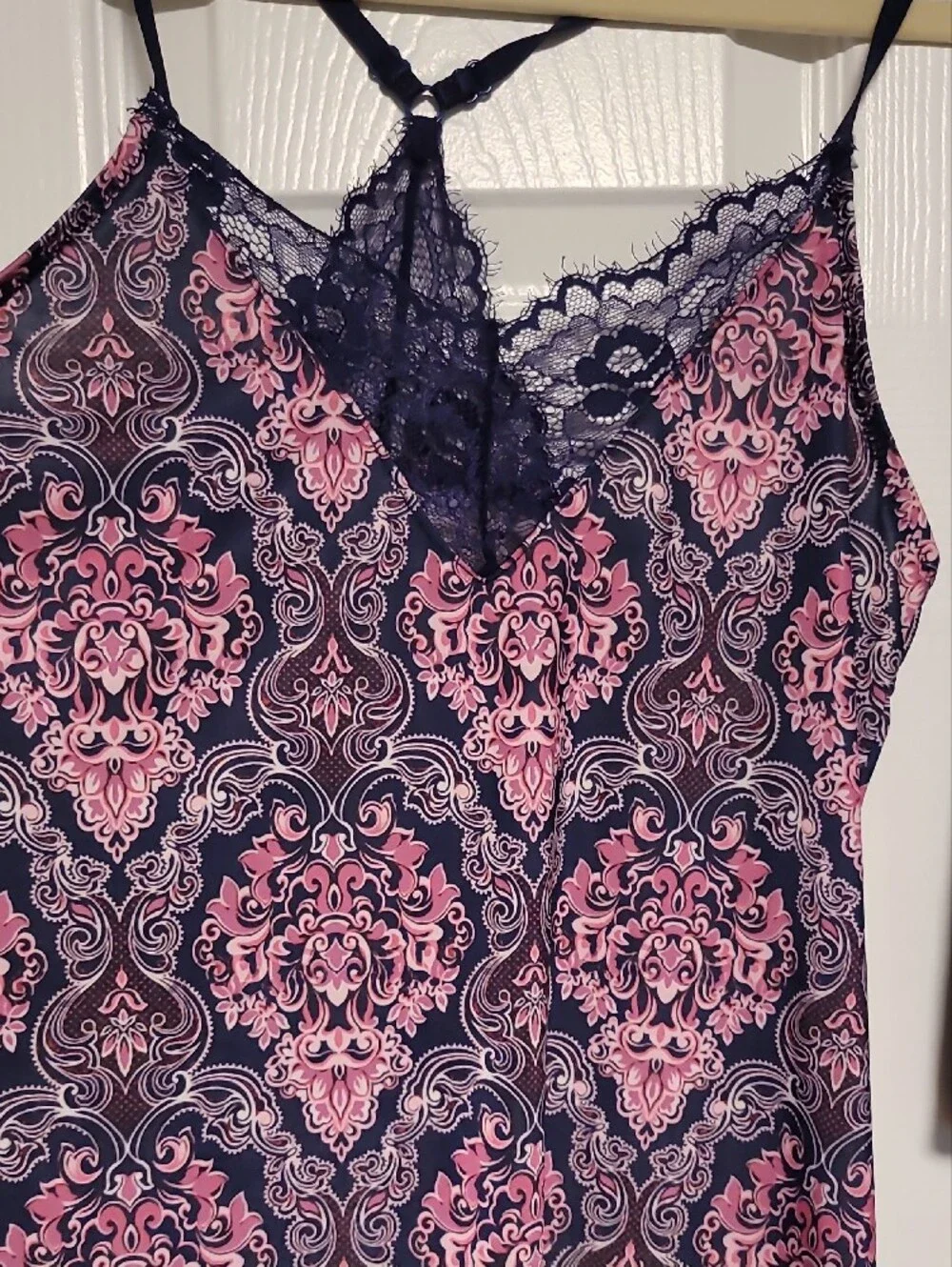 Women's Pink & Black Lace-Trim Slip Nightgown and Robe Set